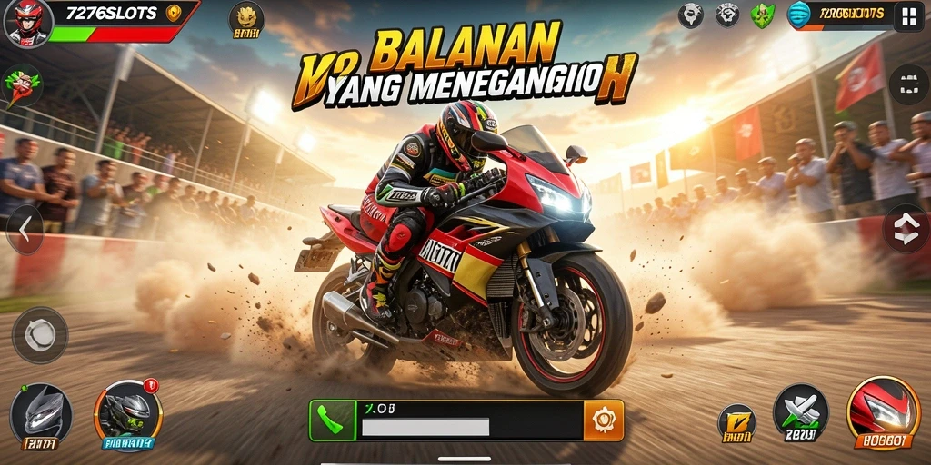 Tangkapan layar gameplay 7276SLOTS menampilkan balapan motor yang seru dan kompetitif.