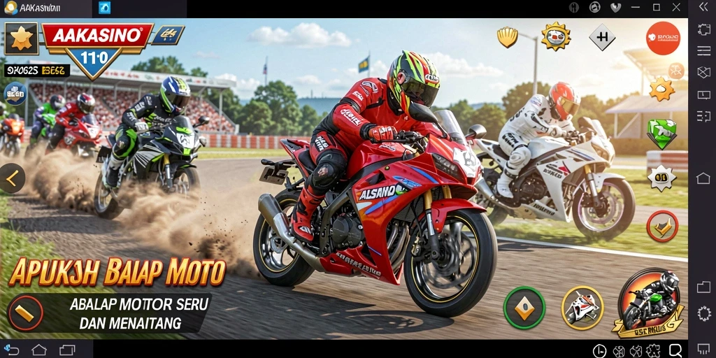 Screenshot gameplay AAKASINO dengan motor balap di jalanan berliku.