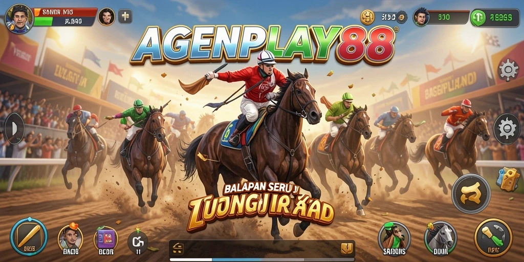 Tampilan aksi balapan seru dalam AGENPLAY88 dengan berbagai kendaraan.