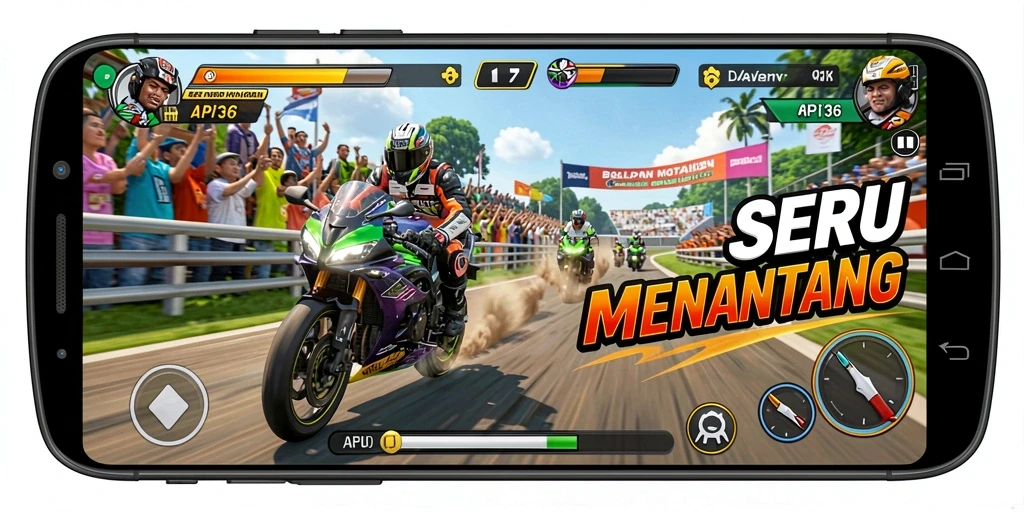 Gameplay seru API36 dengan balapan motor yang mendebarkan.