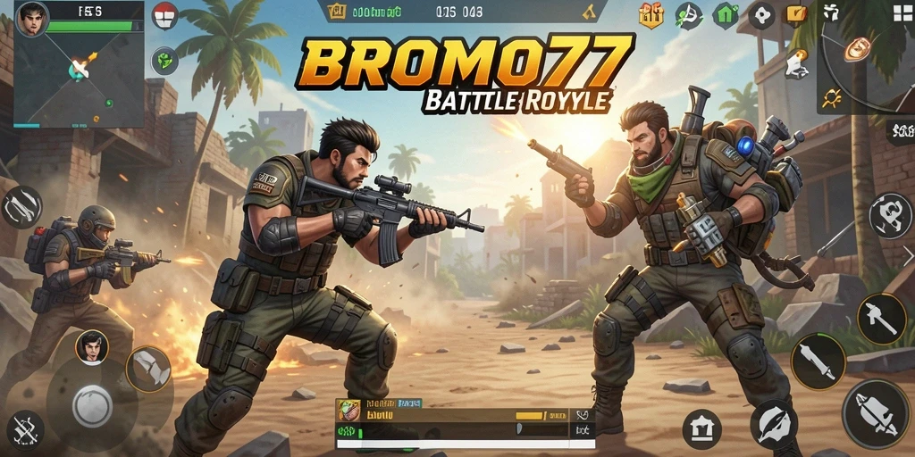 Gameplay BROMO77 yang intens dalam pertarungan Battle Royale.