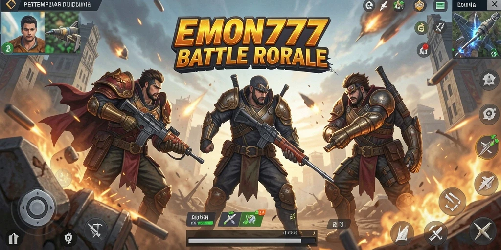 Tampilan gameplay seru dan intens di EMON777 Battle Royale.