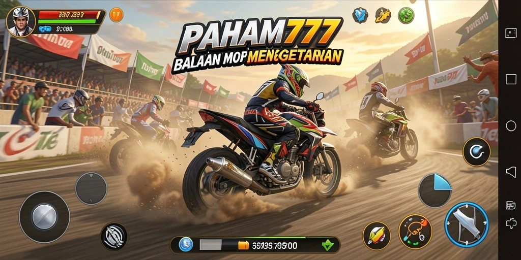 Tangkapan layar utama PAHAM777 menampilkan aksi balapan motor yang mendebarkan.