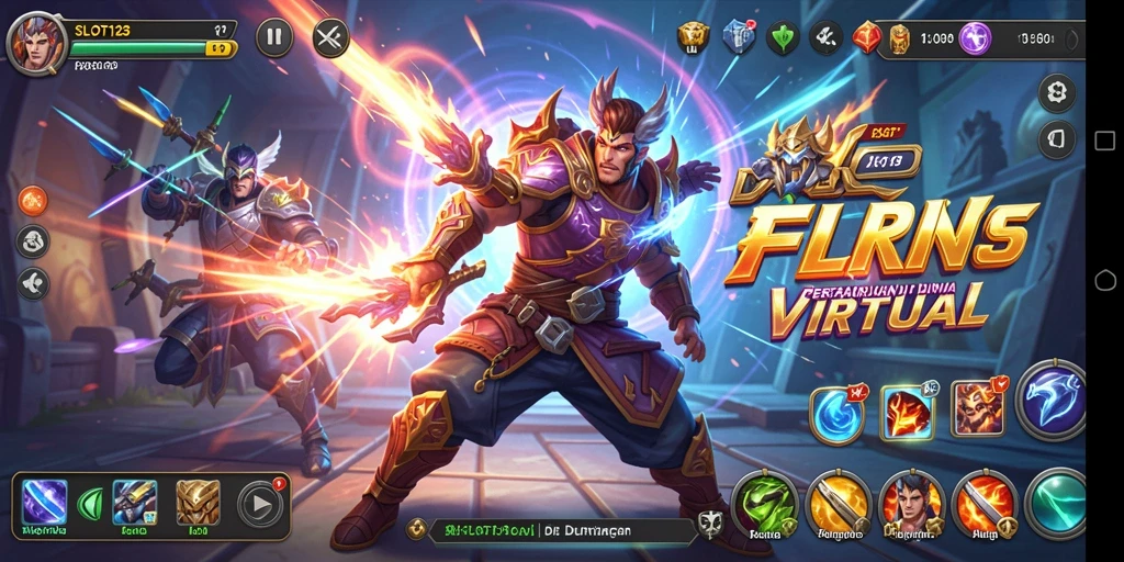 Tampilan gameplay SLOT123 yang penuh aksi pertarungan.