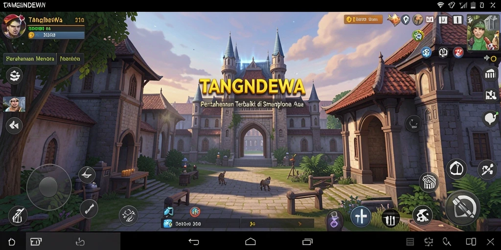 Tangkapan layar gameplay TANGANDEWA menampilkan pertahanan menara dan serangan musuh.
