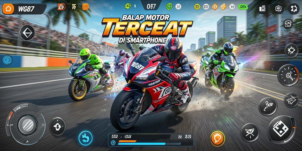 Screenshot gameplay WG87 yang intens di trek balap.